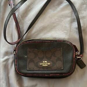 Coach Signature Brown Crossbody Bag with Gold Accents